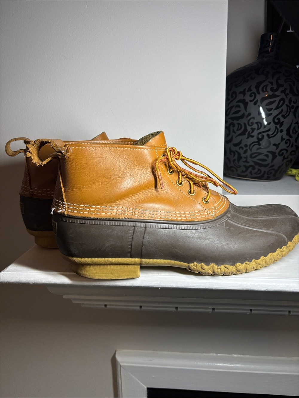 Classic Men’s Bean Boots by L.L. Bean Two-Tone Duck Boots in Tan and Dark Brown